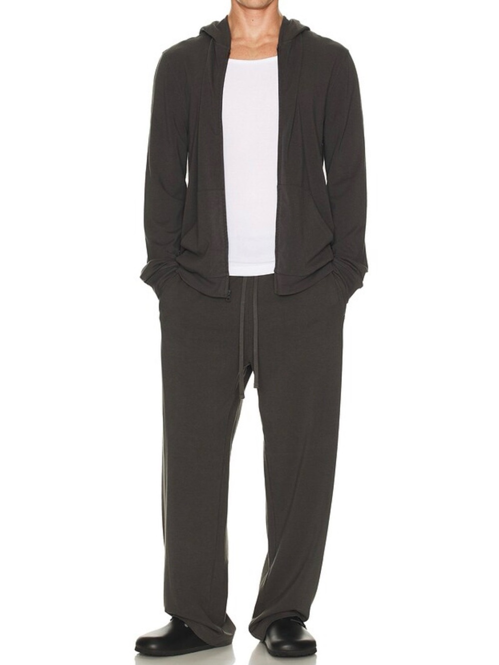 Skims Jersey Zip Up Hoodie and Sweatpants Set in Ash